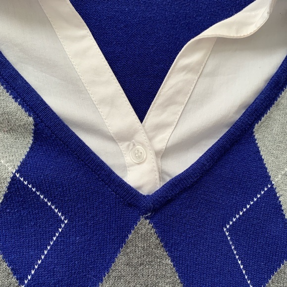 Blue Argyle Sweater with Collar 💙 - Picture 4 of 4